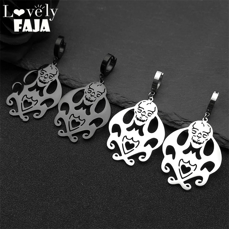 

Gothic Style Skull Heart Pendant Drop Earrings For Women Men Stainless Steel Silver Color Skeleton Dangle Earrings Jewelry Gift