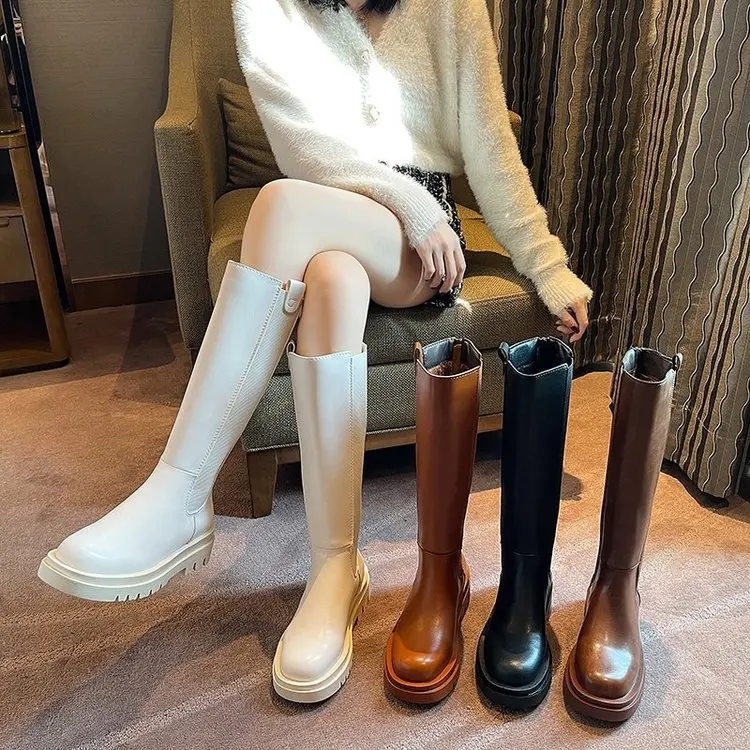 

White Knight Boot Women's Autumn Winter New Style Slim Thick Bottom over Knee High Boot British Style Small Size High Tube Boot