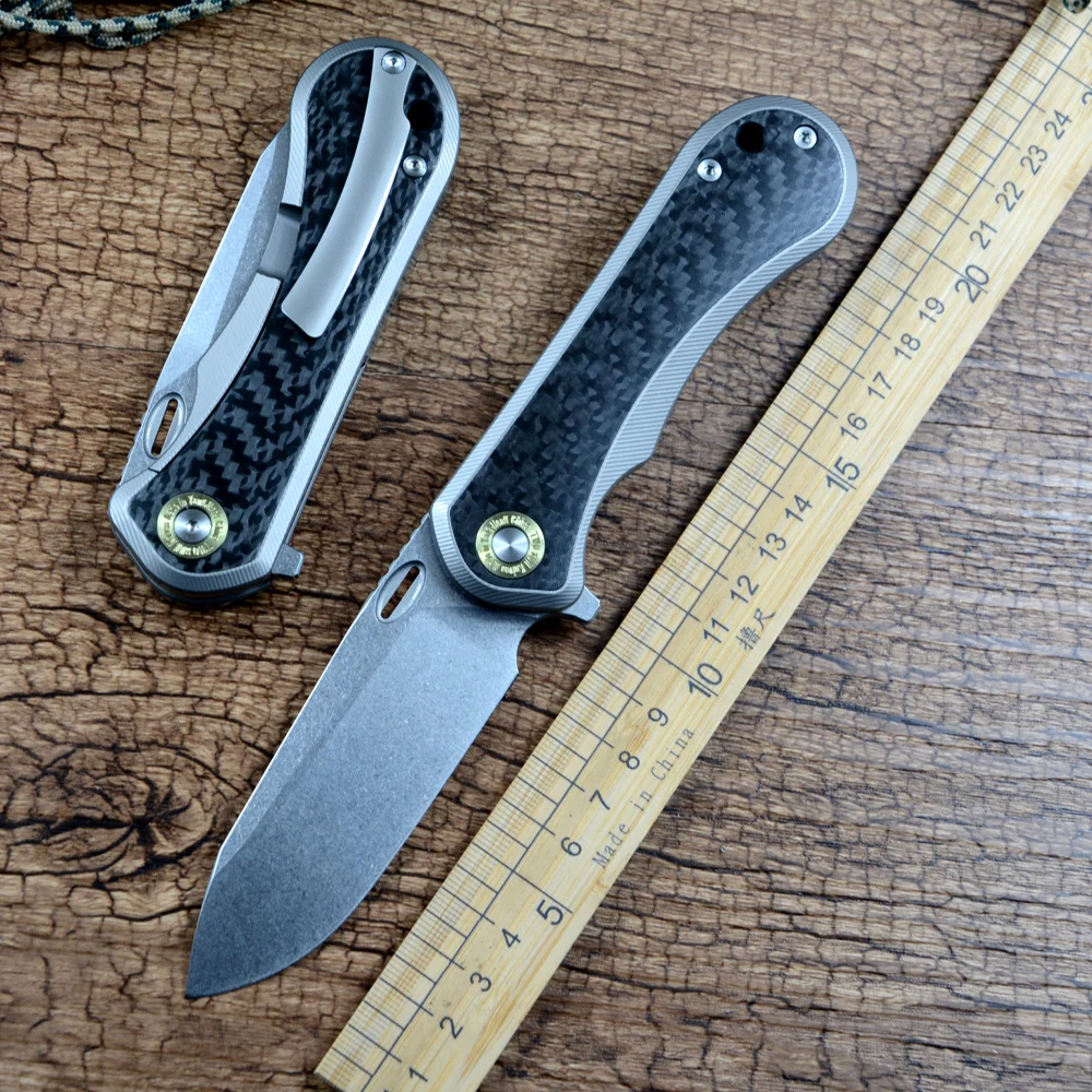 Pocket Knife Ceramic - TWOSUN 屋外キャンプ狩猟ポケットナイフ 14C28N ブレードセラミックボールベアリングブラックカーボンファイバーチタンハンドル TS526