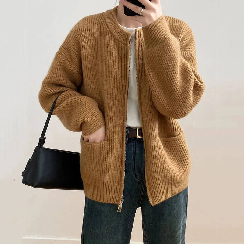 

Autumn Winter Cardigan Sweater Jacket Women 2023 New Fashion Loose Zipper Knitted Solid Coats Female Casual Overcoat Ladies Tops