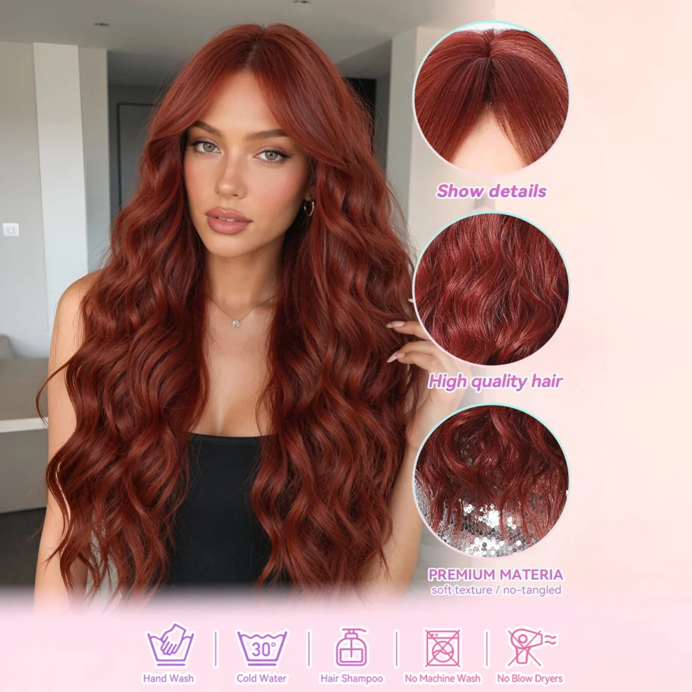 Picture 3: Easihair Reddish Brown Red Long Wavy Wig Heat Resistant Synthetic Hair Natural Looking Wigs for Women Party Cosplay Daily Wear