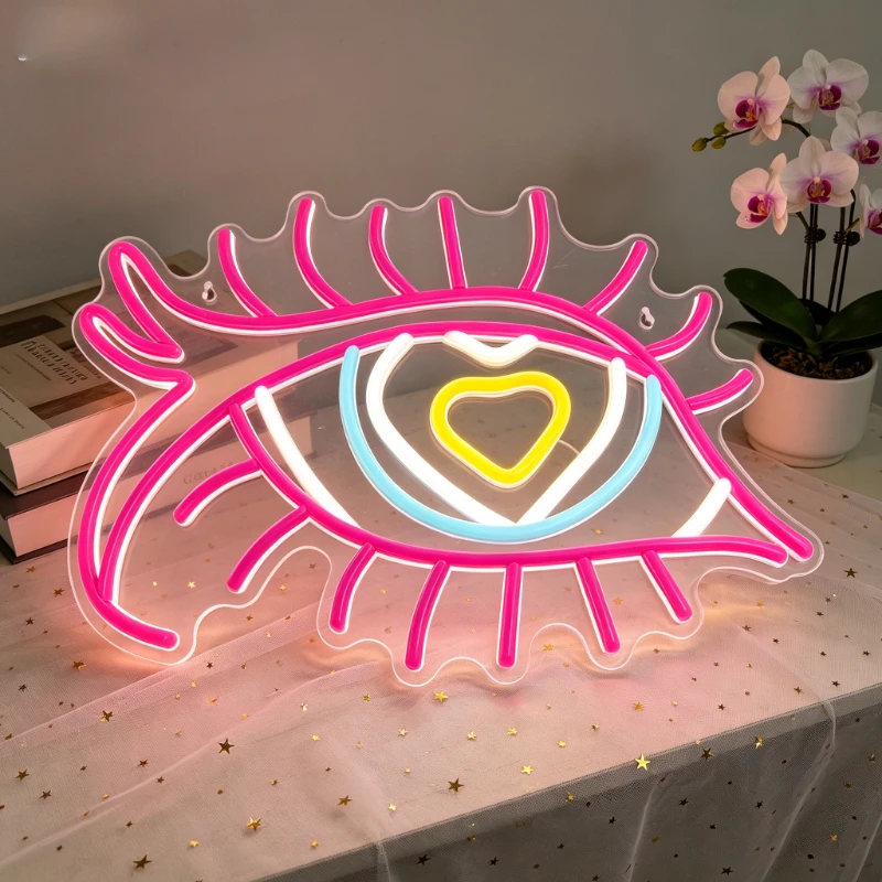 

Eye Shaped LED Neon Sign with Pink Eyelashes and Heart Design for Bedroom Home Decor Romantic Party Lighting Unique Gift