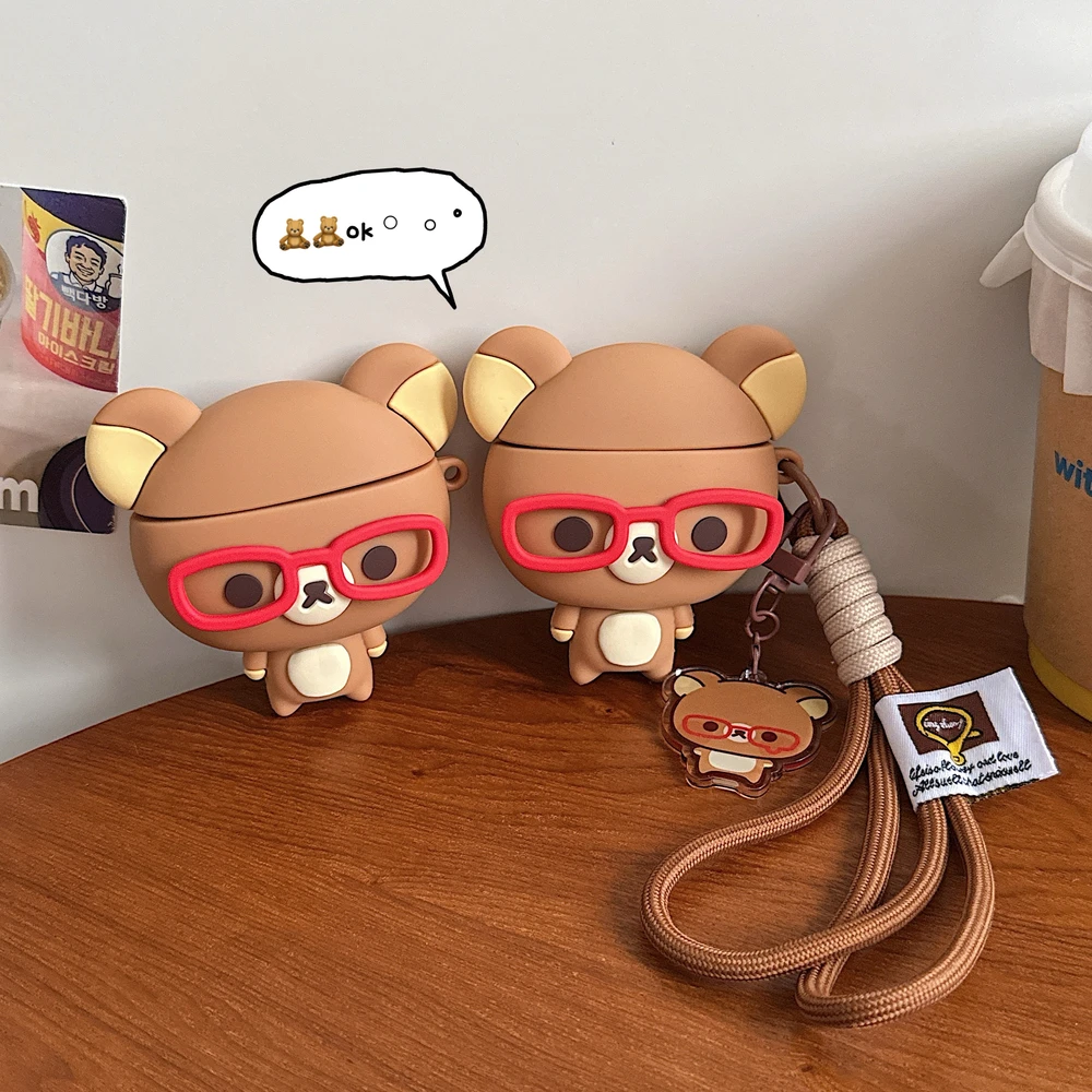3D Cute Cartoon Rilakkuma Bear Earphone Case For Airpods 1 2 3 4 Pro 2 3 Wireless Bluetooth Headset Protective Soft Cover view 5