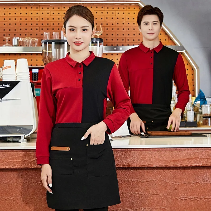 Hotel Waiter T-shirt Long Sleeve Work Clothes Catering Restaurant Hot Pot Restaurant Staff High-End Uniform Men's and Women's Au