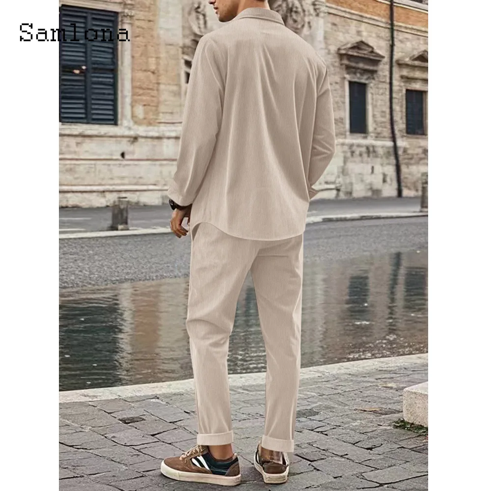 Plus Size Mens Casual Corduroy Two Piece Sets 2024 Europe Style Basic Tops and Pencil Pants Suit Male Beach Tracksuits Set New