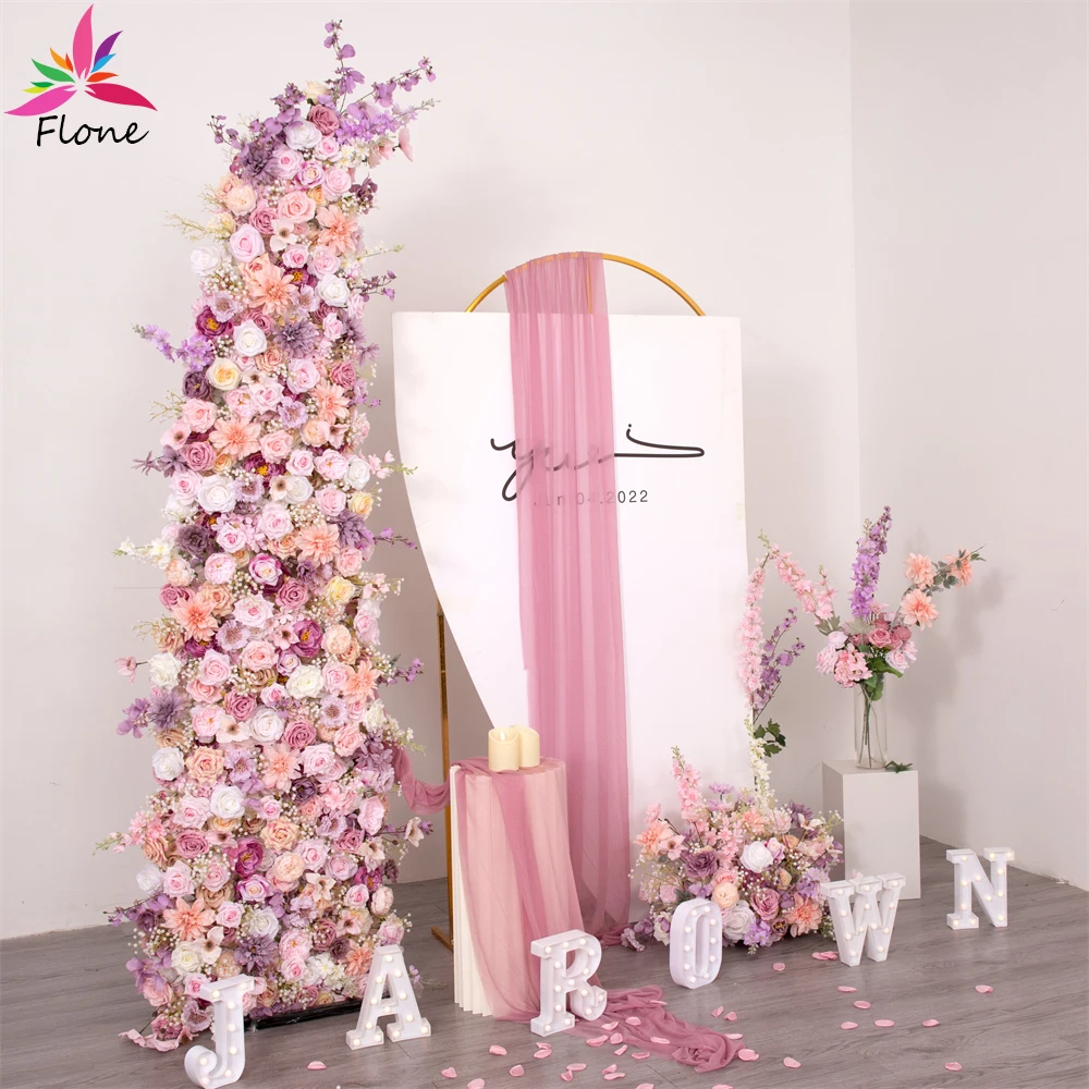 2.4m Mariage Background Decoration Fake Flowers Row Light Pink Peony White Baby Breath Floral Arrangement Party Wish Shopping