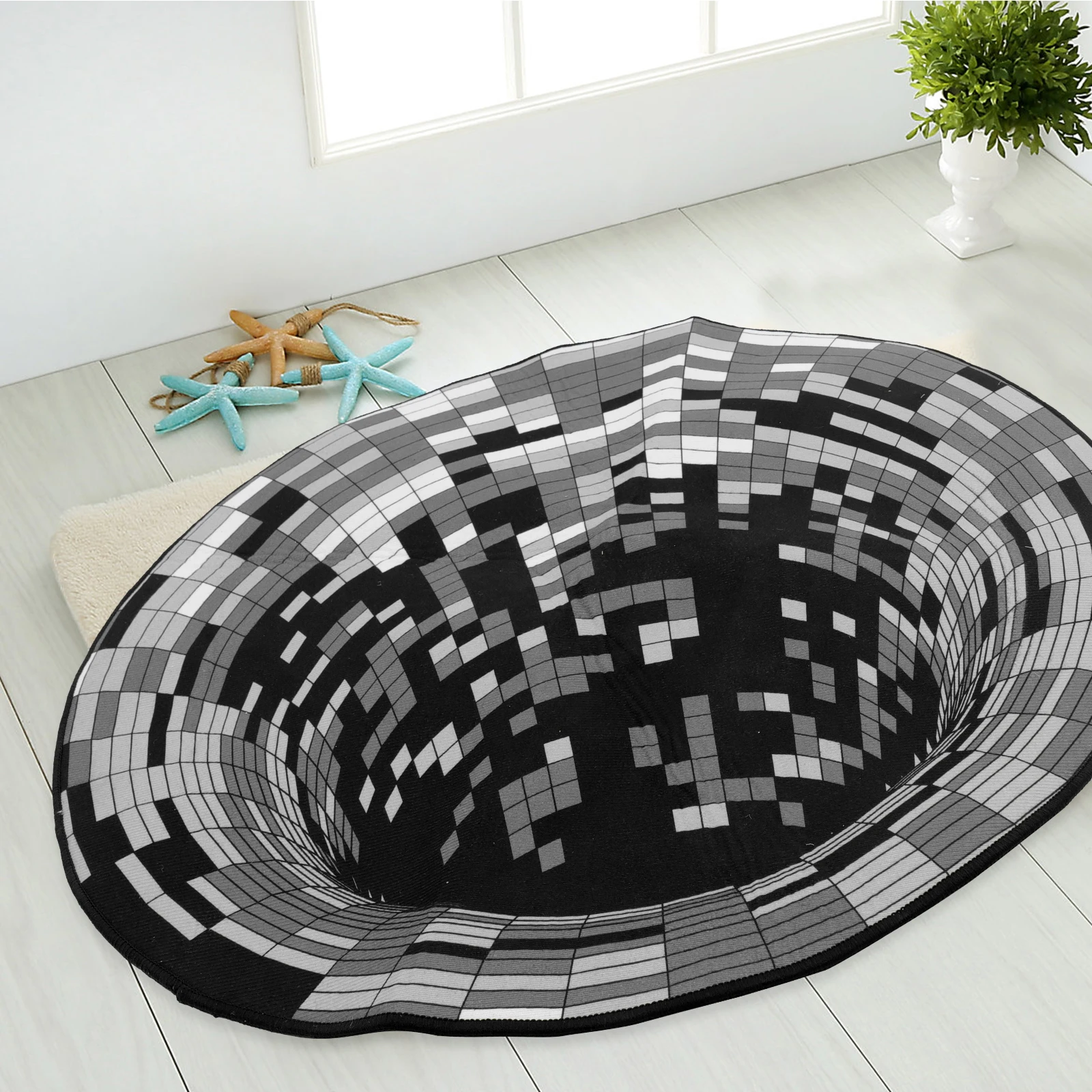 

Alipis Carpet Mats Realistic 3D Rug Abstract Circular Floor Mat Polyester Bedroom Decor Oval Porch Cushion