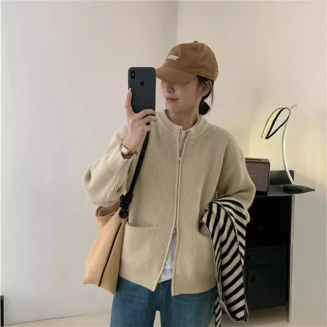 

Sweaters Jumpers Cardigans Womens Long Woman With Belt Cashmere Contrast Pocket Relaxed Korean Style Modern Fashion Simple Chic