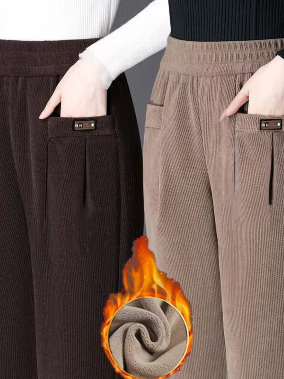 

Осень-зима Thiened Fce вельветовые повседневные брюки для похудения прямые свободные брюки для мам с высокой талией из полиэфирного волокна