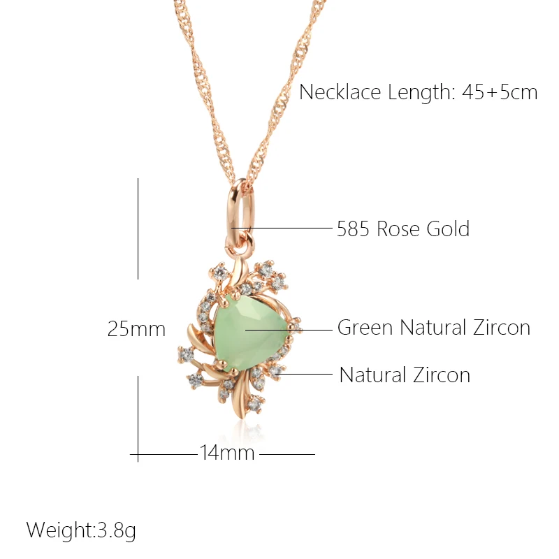 Kinel Trend Crystal Flower Pendant Necklace for Women 585 Rose Gold Color Green Natural Zircon Accessories Fine Daily Jewelry