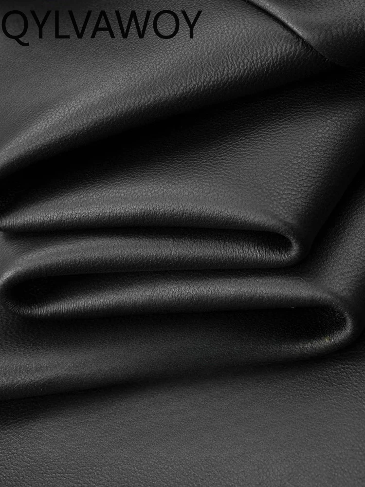 QYLVAWOY 2025 الخريف الشتاء جلد الغنم الحقيقي الرجال سترة جلدية الراقية الأعمال عادية منتصف العمر أبي ملابس خارجية LJ2618