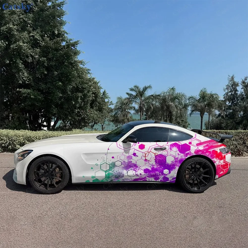 2pcs Hexagon Cyber Future Realm, Durable, Fade-resistant, Enhance Vehicle Aesthetics With Bold Artistic Design Car Vinyl Wraps