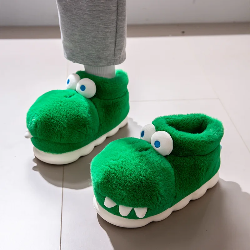 Home Slippers Women Winter Warm Crocodile Plush Funny Soft Indoor Female Shoes Fluffy House Slipper Ladies Eye Cute Kawai Men