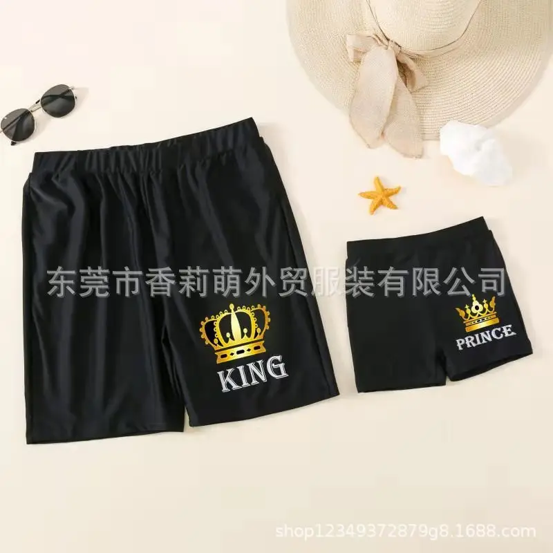 2026 Summer Black One-piece Suit Skinny Swimwear Swimming Trunks Family Matching Swimsuit Parent-child Holiday Look Beachwear