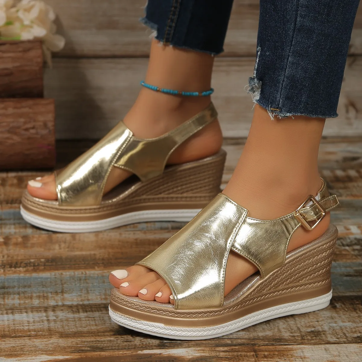 Women Wedges Sandals 2024 New Summer Fashion Ladies Shoes Peep Toe High Heels Casual Platform Beach Sandals Women Sandals