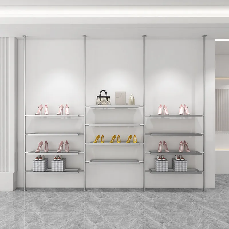 Shoe store shoe rack display rack wall column bag shelf combination clothing store stainless steel live stream shelf
