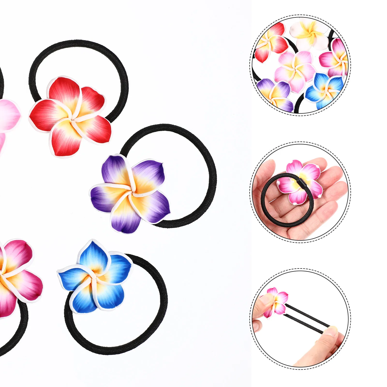 

12 шт. резинок для волос с цветами плюмерии, эластичные резинки для волос для женщин и девочек, для тропических гавайских вечеринок, свадеб, дней рождения, летних нарядов