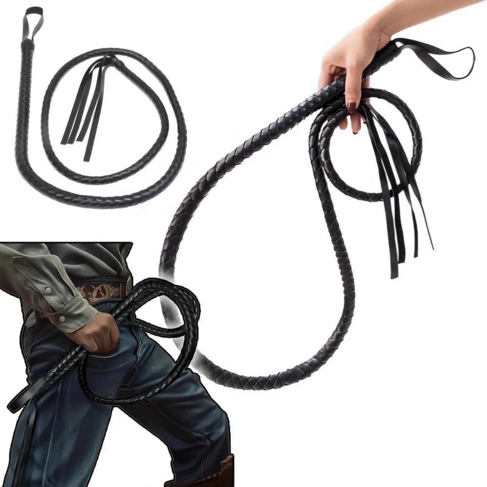 سوط رعاة البقر شديد التحمل - سوط من الجلد الصناعي لتدريب الفروسية والأداء مع قبضة مريحة #2