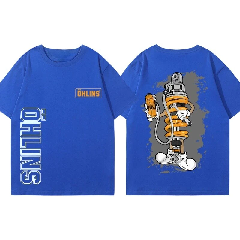 Top OHLINS Motorcycle Shock Absorber Modified Cotton Short-sleeved T-shirt for Male Motorcycle Enthusiasts Club