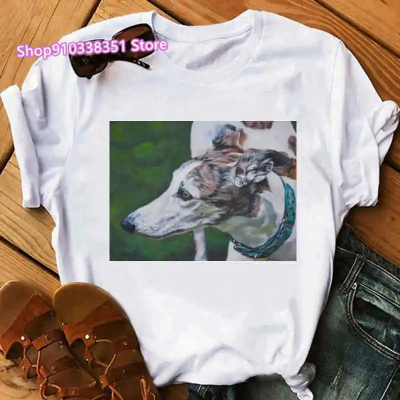 Greyhound Animal Tshirt Women Hip Hop Funny Short Sleeves Femme Dog Lovers Top Female Streetwear White Women Clothing Tumblr