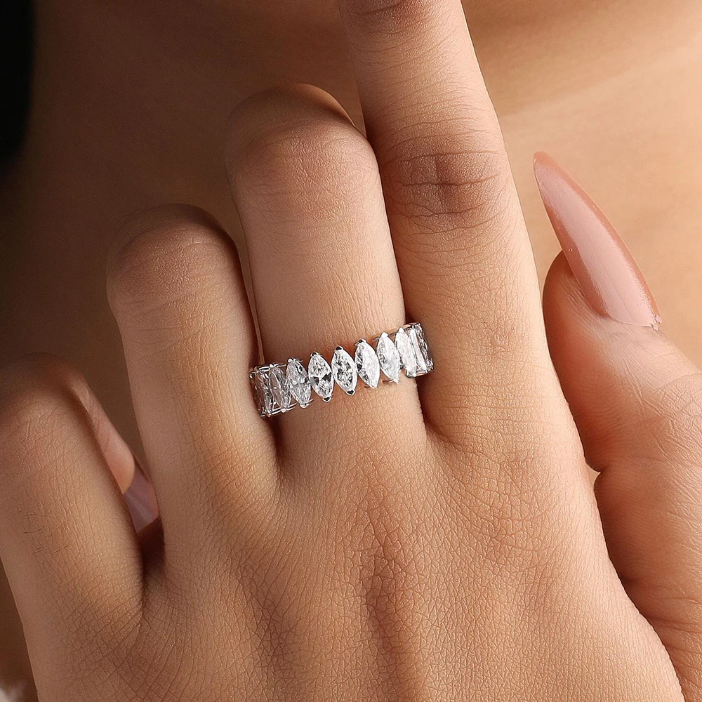 BXINY 2*4mm Marquise Cut Moissanite Ring 925 Sterling Silver for Women Certified Diamond Eternity Vintage Band Gift Fine Jewelry