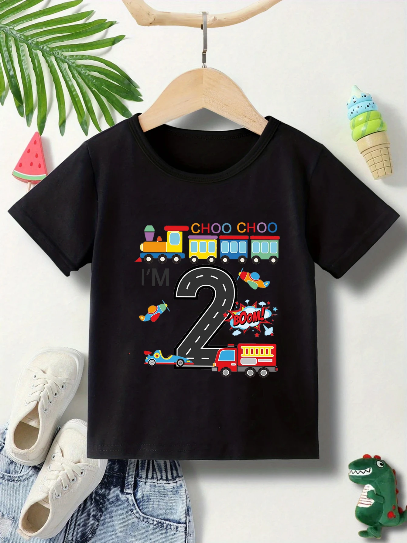 Two Birthday T-Shirt Boys, Choo Choo, 2nd Train Party Birthday T-Shirt Kids,  Children'S Transportation Birthday Tee Party Gift