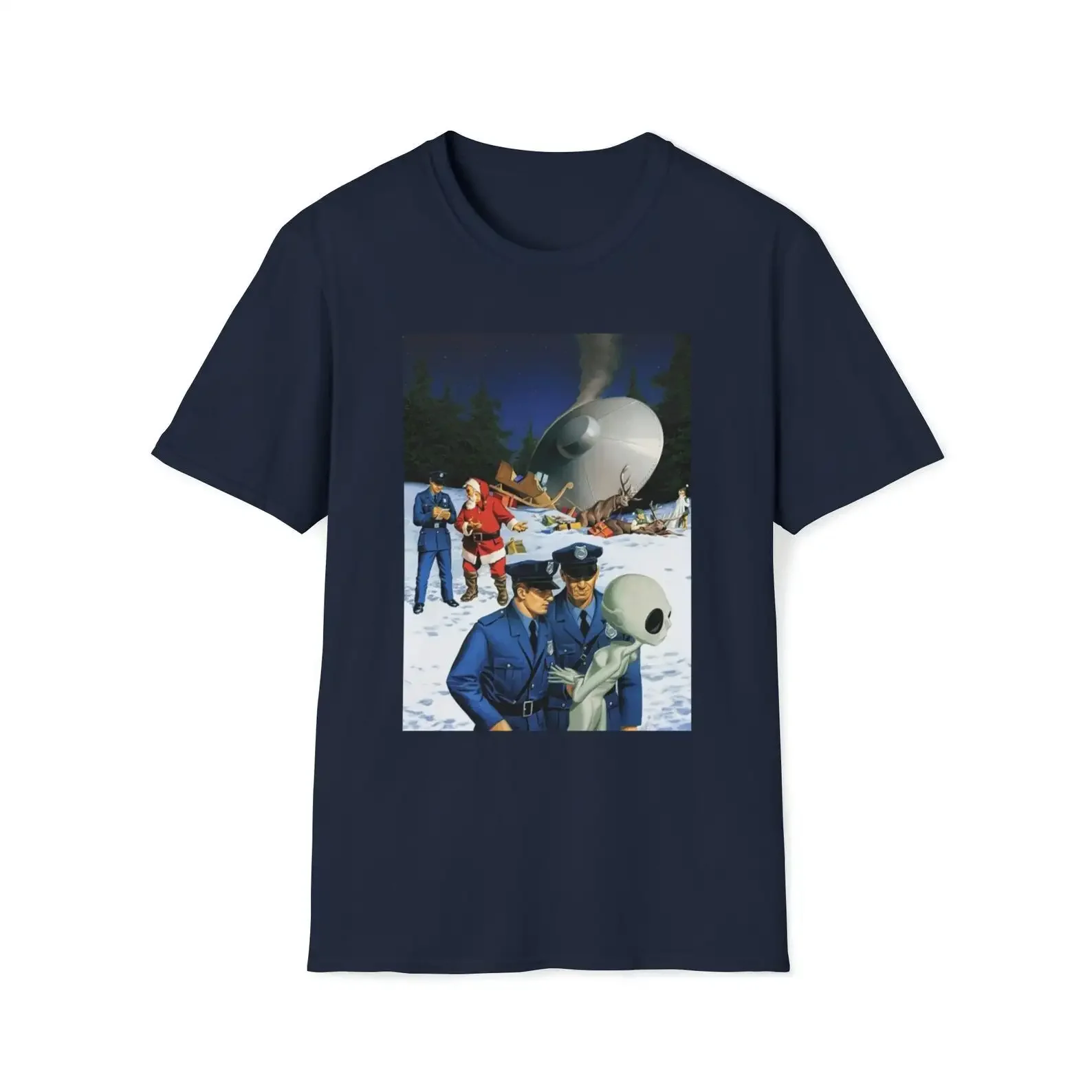 Santa Crashes With Aliens Ufo Funny Halloween Thanksgiving Christmas T Shirt Hallothanksmas Silly October November December