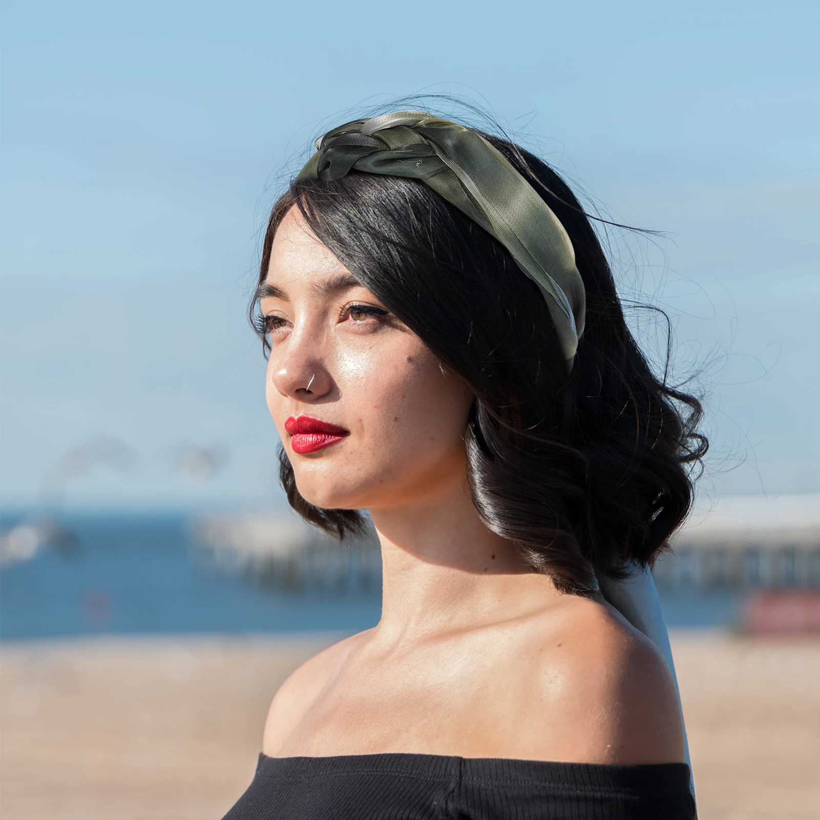 

Women Headb Brim Hair Dreamy Ocean Green Stylish Elegant Hair Accessories for Beach Party Dates Shopping Travel