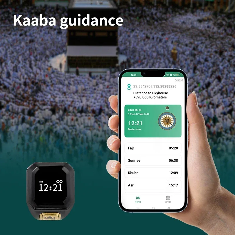 Iqibla Zikr Smart Ring Counter Tasbih for Muslim Tasbeeh Zikr Ring 5 Prayer Time Digital Counter Vibration Reminder Waterproof