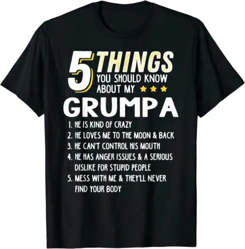  Funny 5 Things Grandpa Premium Great Gift Idea T-Shirt Size S-3XL