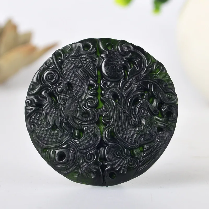 

Natural Taishan dark green jade dragon and phoenix hanging men's and women's versatile models