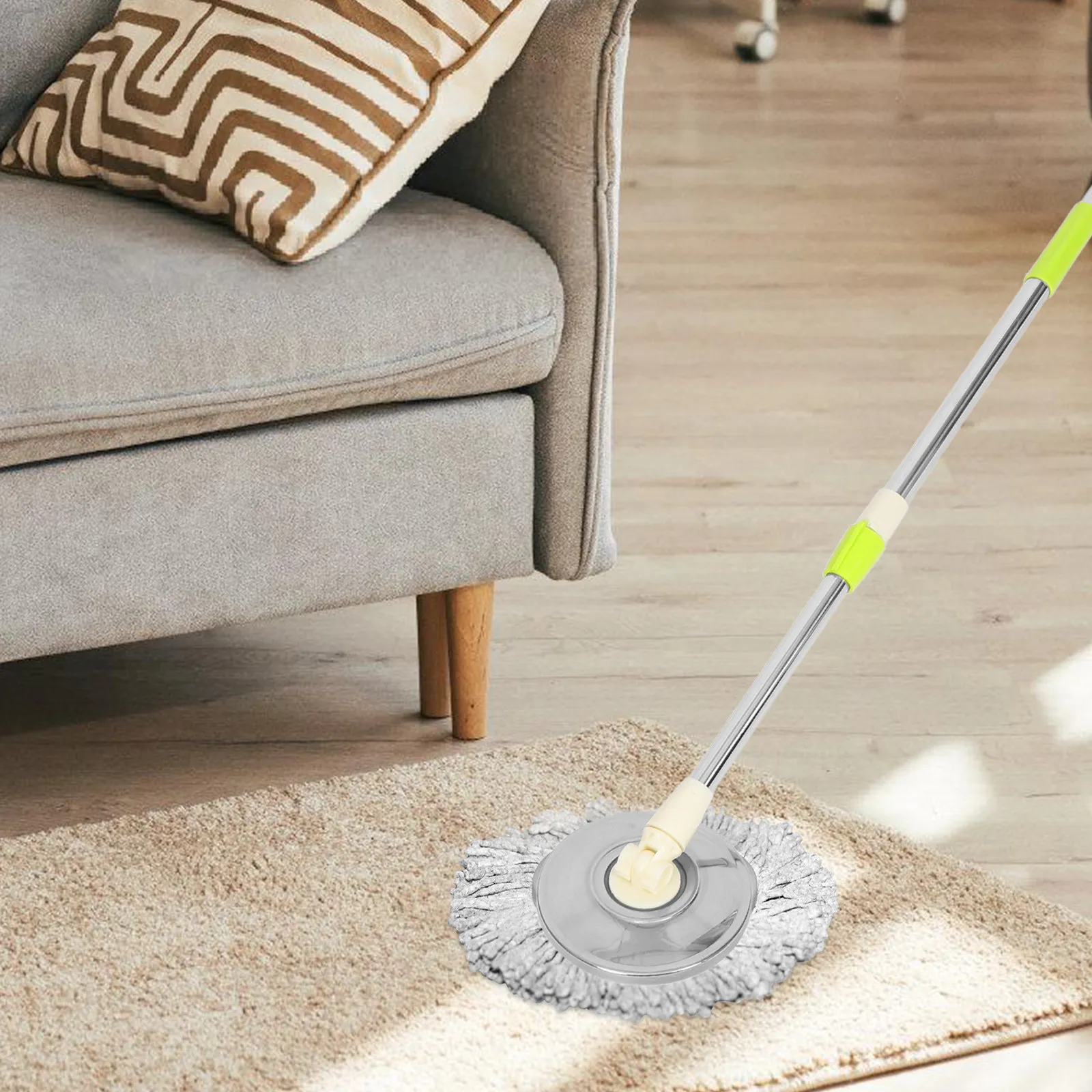

1Set Stable Rotating Mop Stick Pole Stainless Steel Reinforced Adjustable Length for Tile Hardwood Floors Detachable Mop