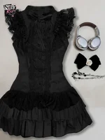Black Gothic Vintage Slim Lace Summer Dress Women Y2k Design Sense Skinny Dresses New Fashion Female Hottie Retro Outfits 2025