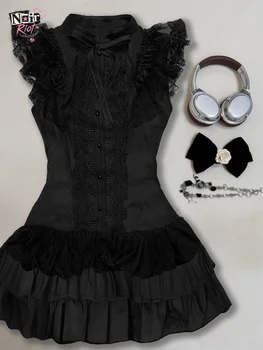 Black Gothic Vintage Slim Lace Summer Dress Women Y2k Design Sense Skinny Dresses New Fashion Female Hottie Retro Outfits 2025