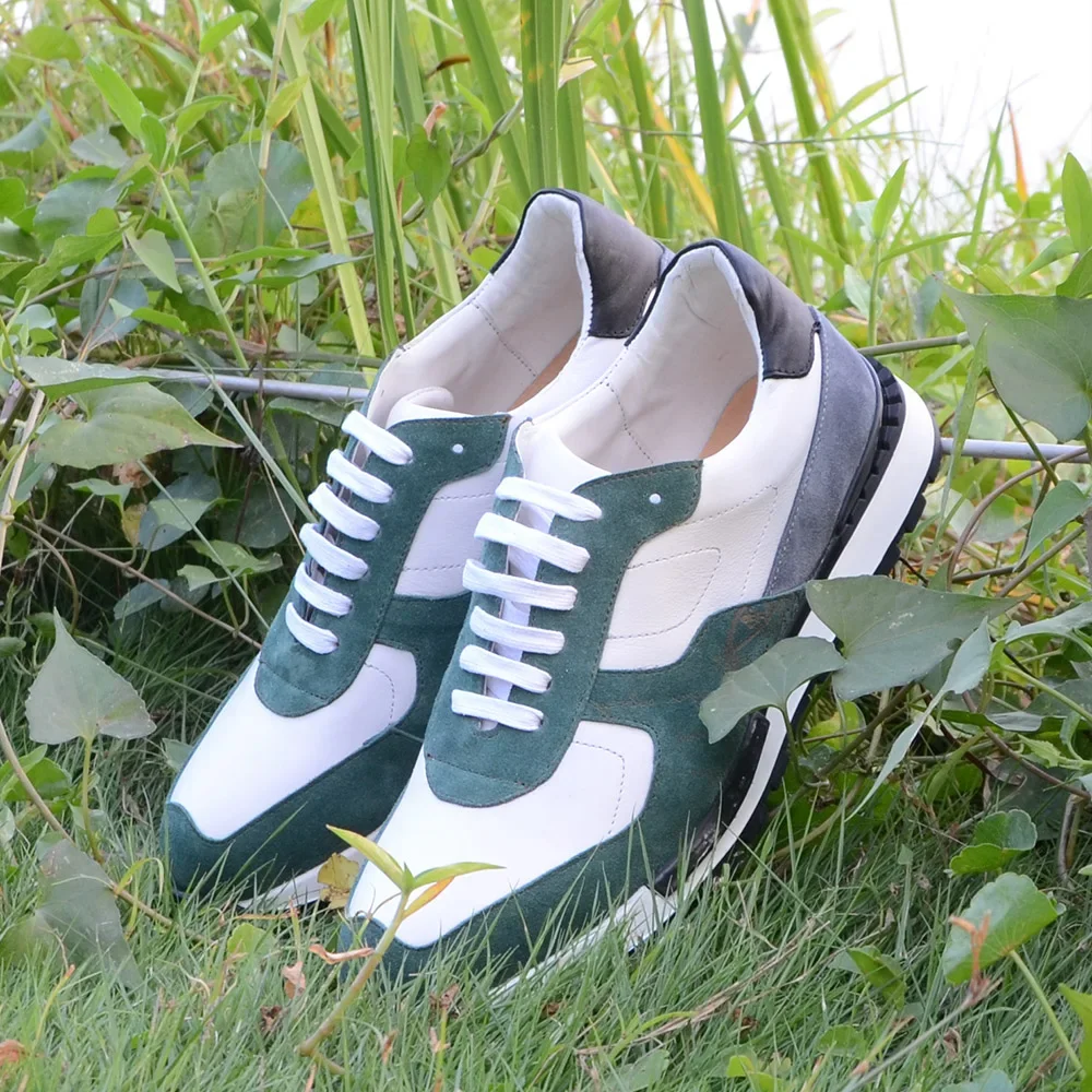 Luxe merk herensneakers Echt koe suède Originele veterschoenen Groen Wit Oxfords Outdoor Street Casual schoenen voor heren