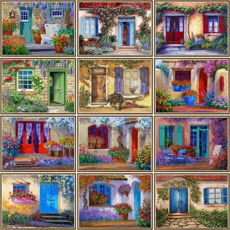 

CHENISTORY Paint By Number Flower Door Scenery Acrylic Painting Art Drawing On Canvas Gift Diy Pictures By Numbers Kits Home Dec