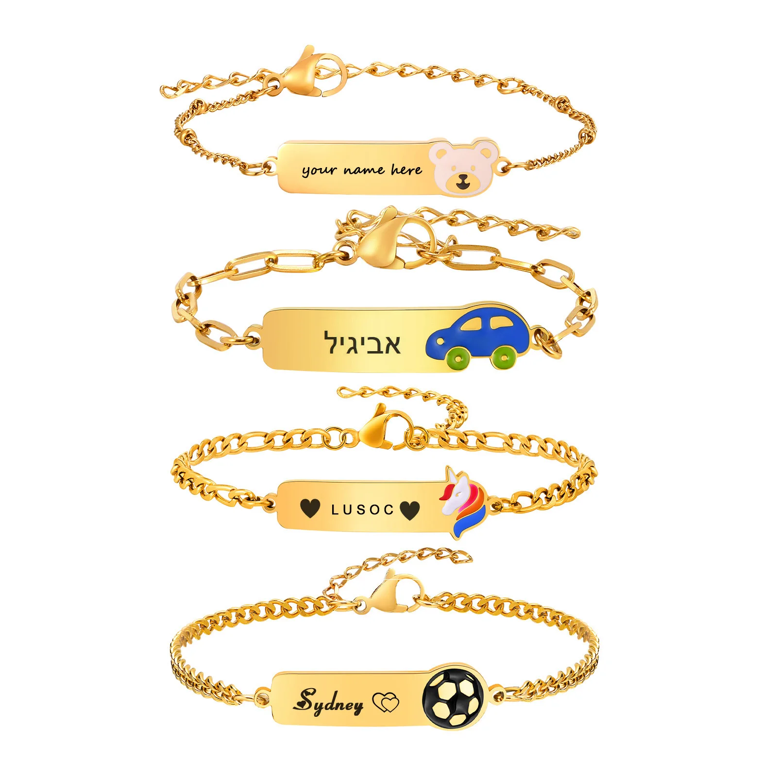 

Custom Engraved Chain Cartoon ID Charm Bracelets Daughter Son Jewelry, Personalized Name Bracelet for Girls Boys Birthday Gift