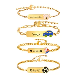 Custom Engraved Chain Cartoon ID Charm Bracelets Daughter Son Jewelry, Personalized Name Bracelet for Girls Boys Birthday Gift
