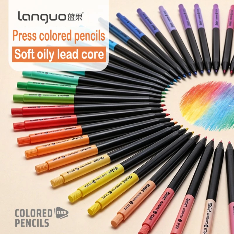 LANGUO 96/12 Colors Click Colored Pencils Soft Oily Lead 3.0mm Mechanical Pencils for Kids Office School Art Supplies Stationery