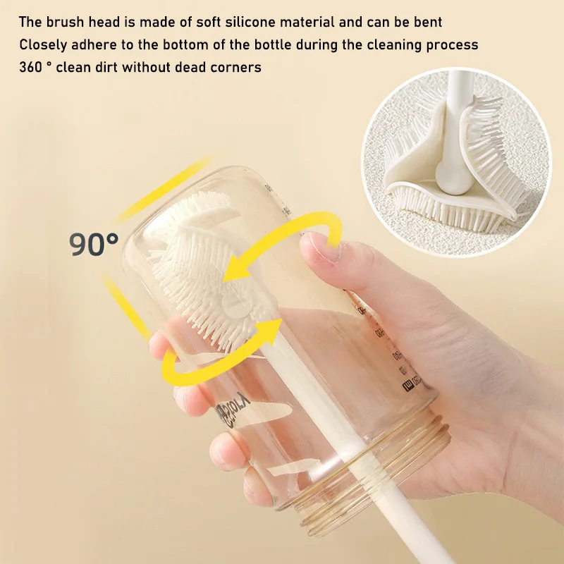  Silicone Milk Bottle Brush Cup Scrubber Glass Cleaner Long Handle Drink Bottle Clean Brush Kitchen Cleaning Tool 