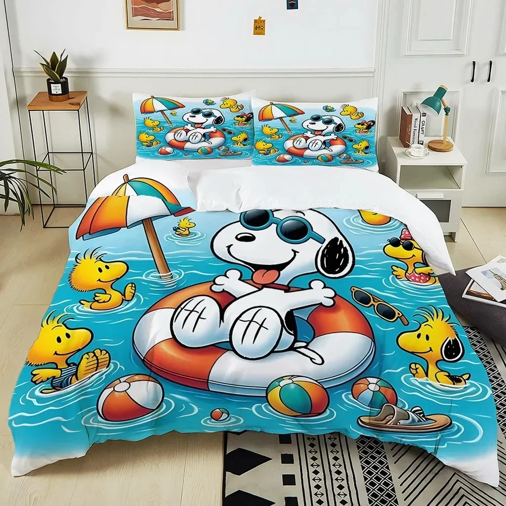 

Snoopy cartoon bedding set, cute duvet cover pillowcase single double bed 200x200cm, bedroom decoration adult and child gifts