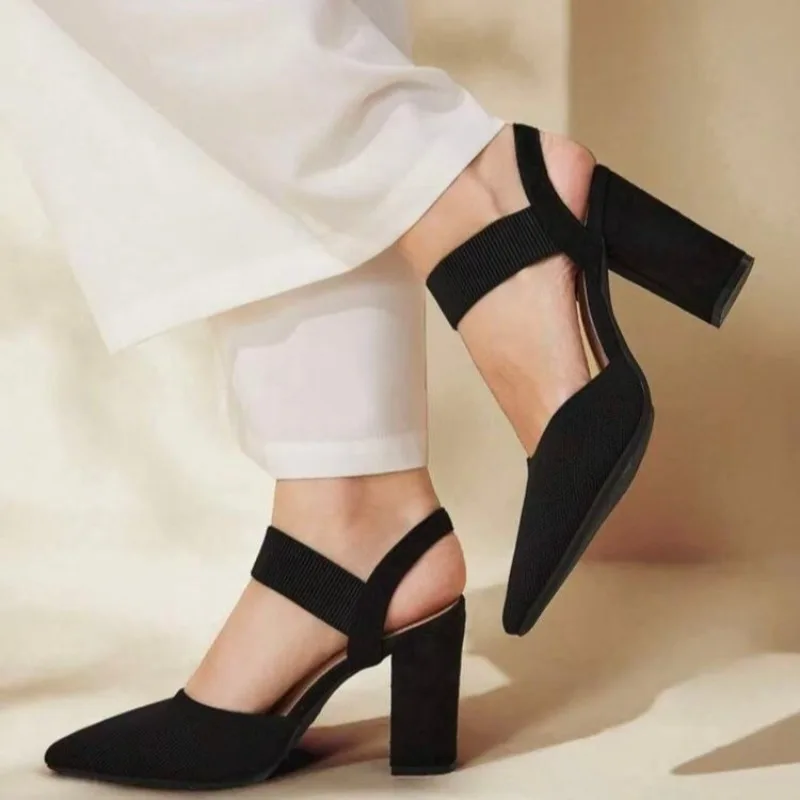 Pointed Toe Shallow Mouth Block Heel Sandals Summer New Anti-Slip Wear-Resistant Slip-On Heels view 2