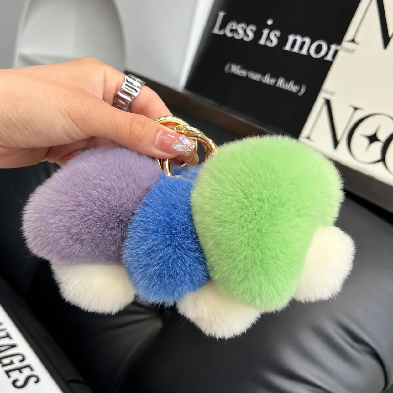 Metal Ring Key Chain Lightweight Plush Pendant Charm Mushroom Key Chain 3d Decorative Key Pendant For Travel Bag Car Keys Small