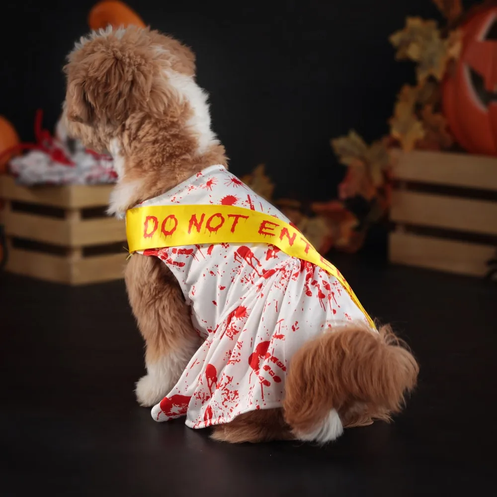 Bloody Halloween Blood Skirt Dog Warm Comfortable Halloween Pet Clothes Soft Personality Pet Cosplay Costumes For Autumn Winter