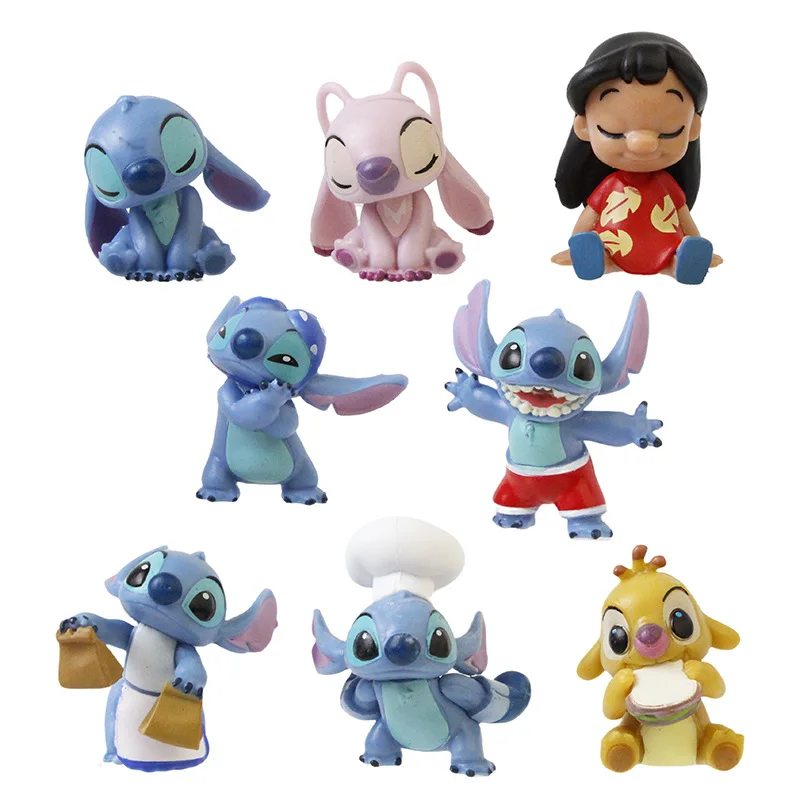 Stitch Anime Figure Cake Decor Desktop Ornament Lilo&Stitch Angel PVC Model Toy Doll Party Supplies Gift  8pcs/set