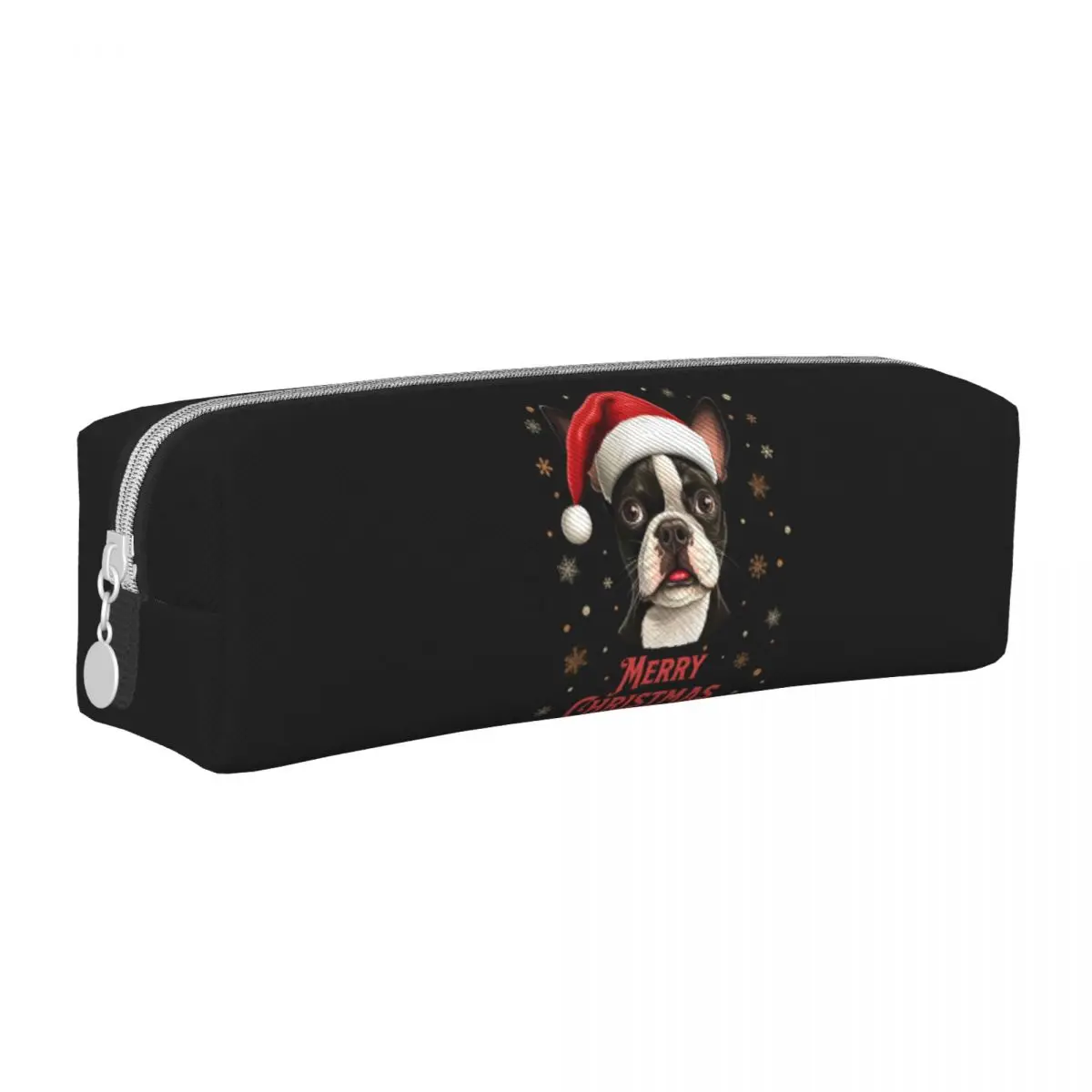 Boston Terrier Dog Santa Pencil Case Merry Christmas Girls Boys Kawaii Pencil Pouch Graphic School Pencil Cases Christmas Gift