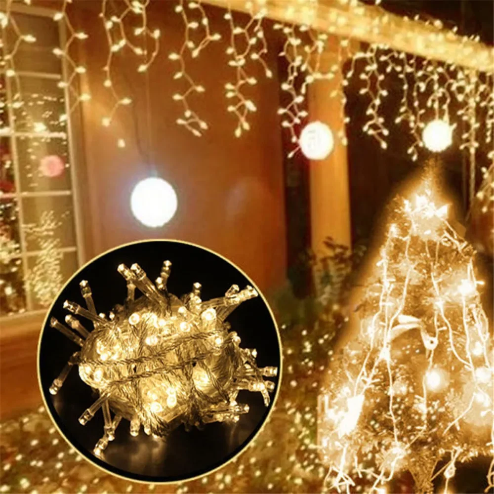 Christmas Decorations For Home Outdoor LED Curtain Icicle String Light Street Garland On The House Winter 220V Droop 0.3-0.4m