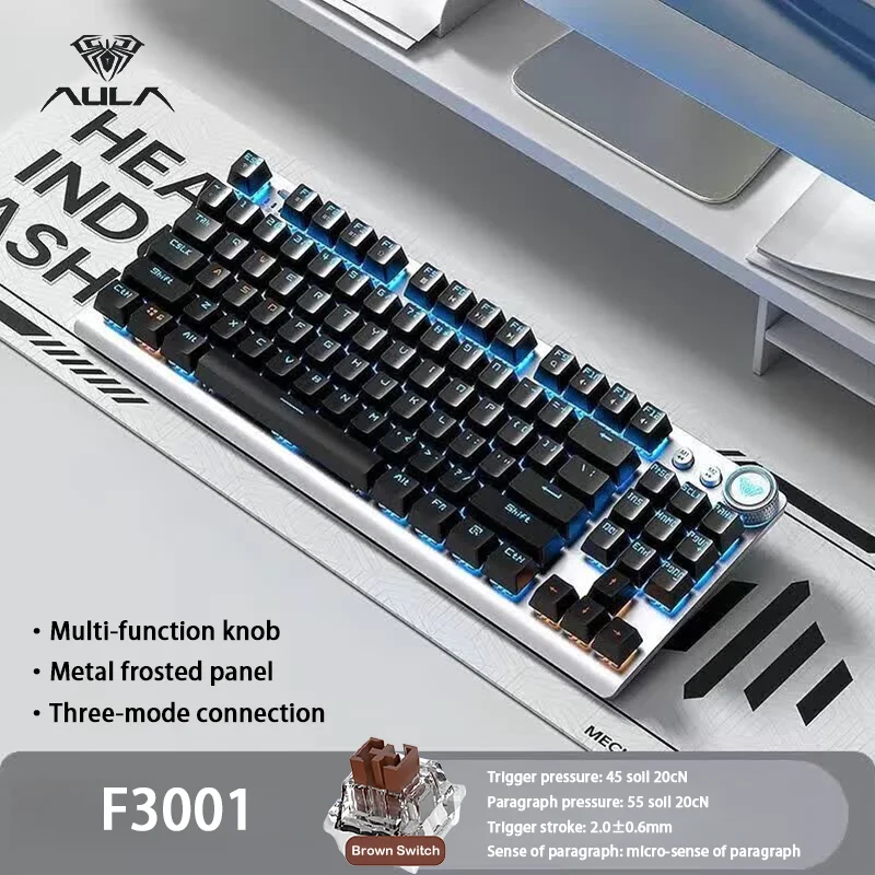 AULA F3001 87 キー トライモード メカニカル キーボード RGB