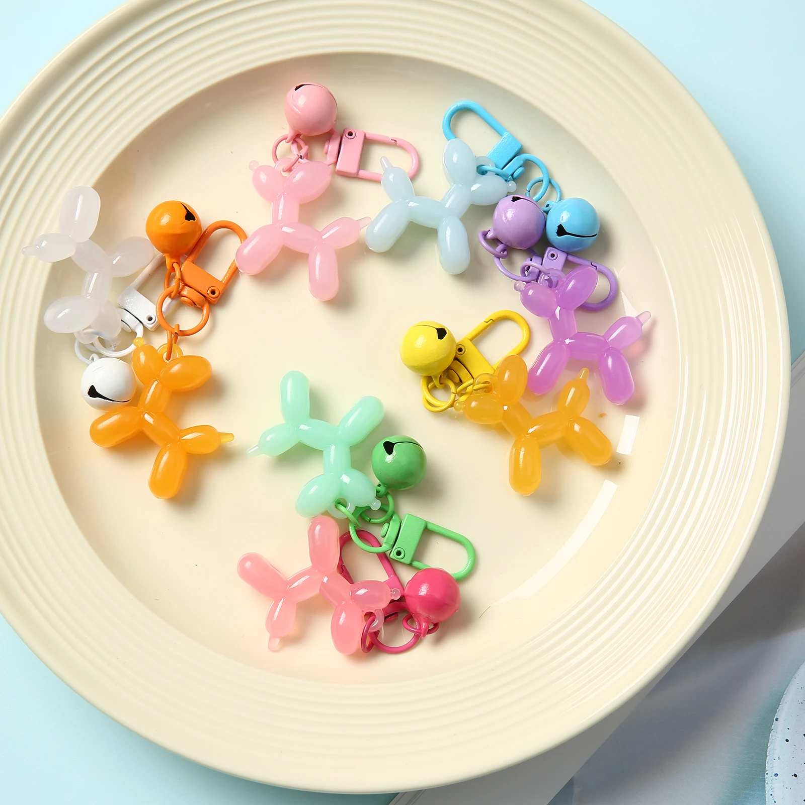 1/2/5/10/20/50 pcs Cute Balloon Poodle Key Chain with Matching Color Bell, Macaron Transparent Puppy Lobster Clasp Keyring