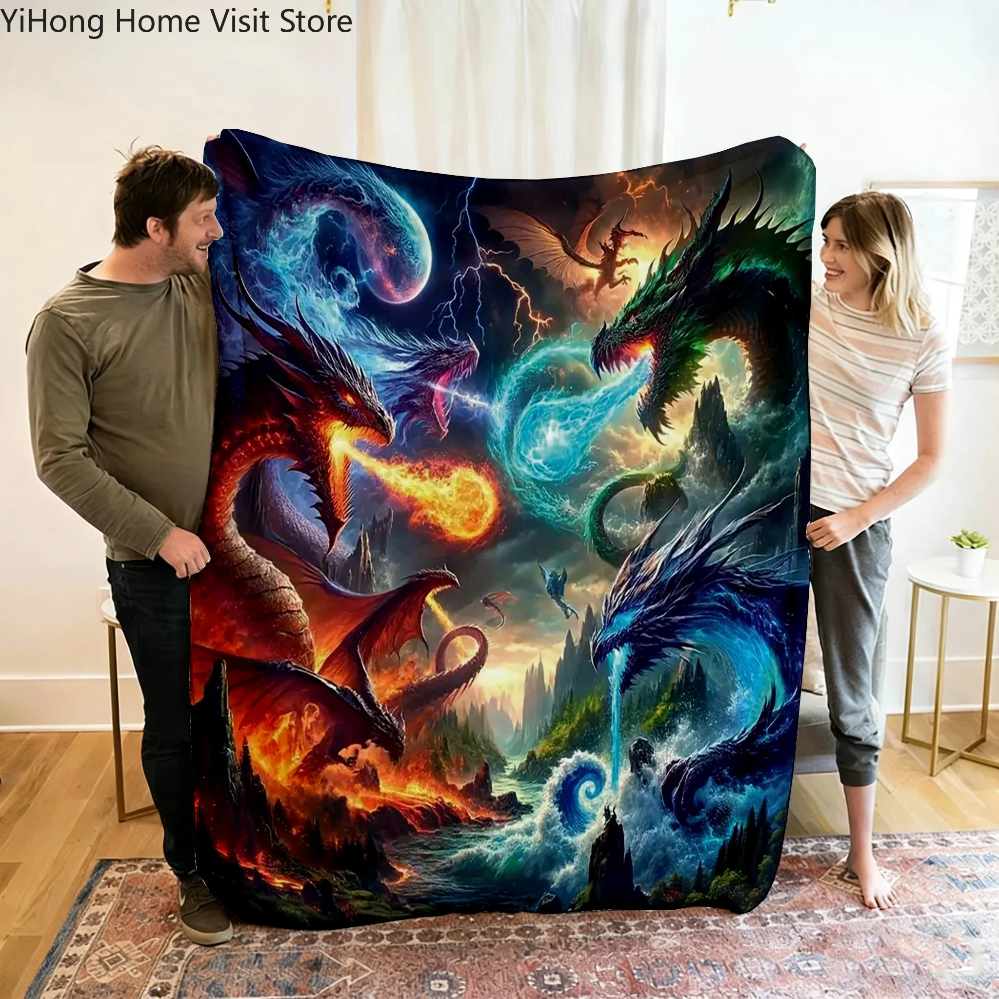 New Dragon Ice Fire Picture Blanket Skin friendly comfort warm soft plush blanket suitable sofa living room office bedroom